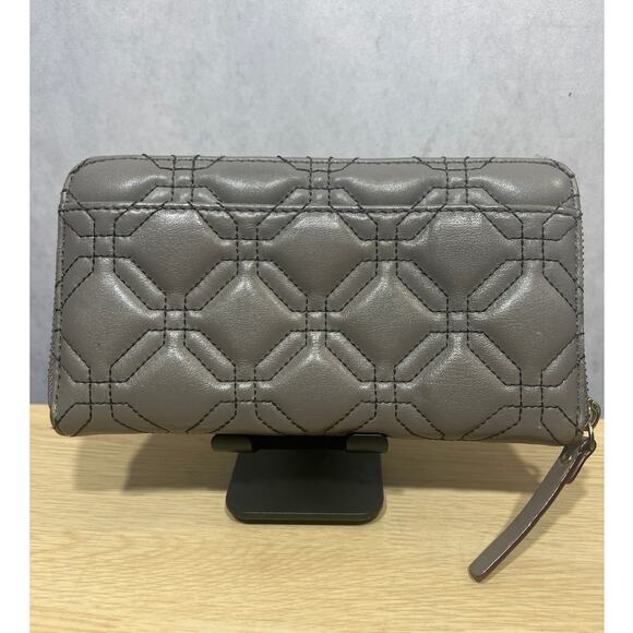 Kate Spade Astor Court Neda Quilted Zip Around Wallet in Wedgewood Gray Tan - Picture 2 of 12